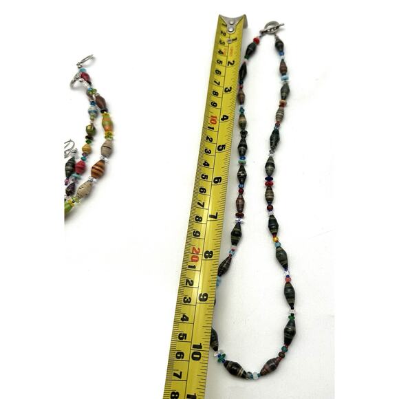 African Rolled Recycle Paper Bead Necklace Earrings Bracelets Uganda Handmade - Picture 14 of 14